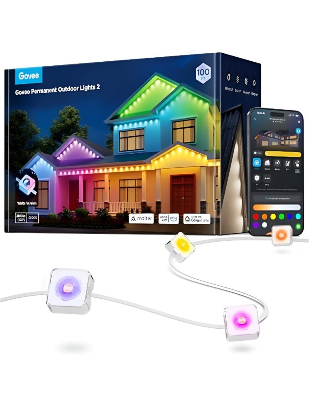 Permanent Outdoor Lights 2, 100ft RGBIC Outdoor Lights with 100 Modes